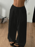 High Waist Wide Leg Pants Women Drawstring Draping Relaxed Casual Versatile Flowy Trousers Loose Fit Everyday Chic Spring Summer Fall S-XXL