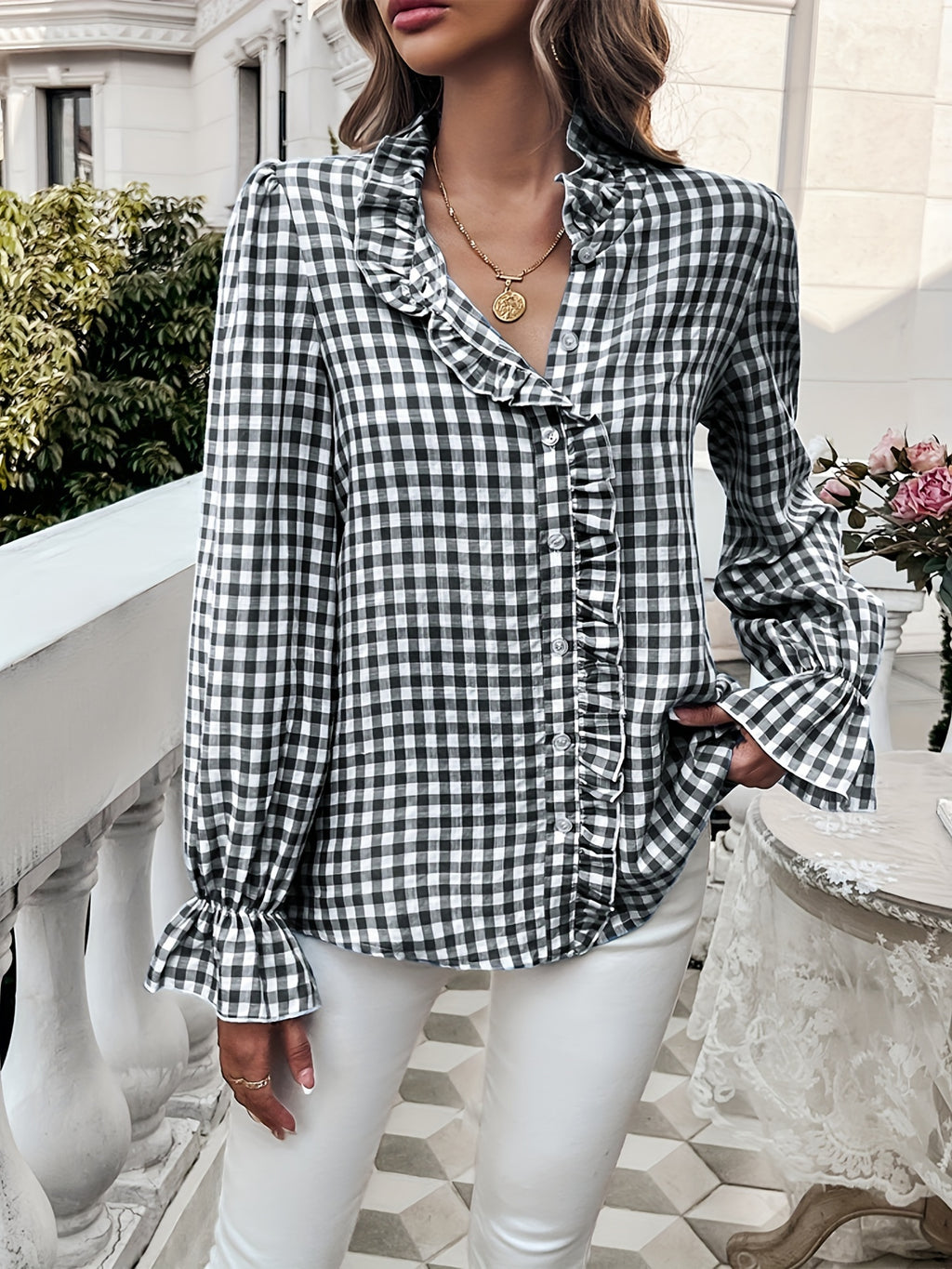 Women's Professional Business Blouse French Contrast Button-Down Shirt Fall Winter Office Top