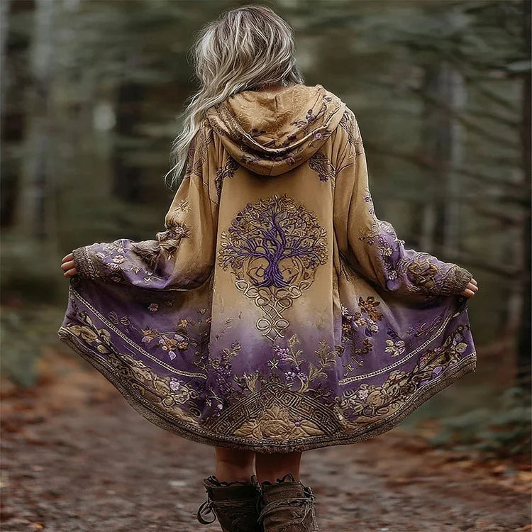 Bohemian Tree of Life Gradient Cardigan Women Hooded Oversized Printed Coat Boho Forest Vacation Photoshoot S-XXL