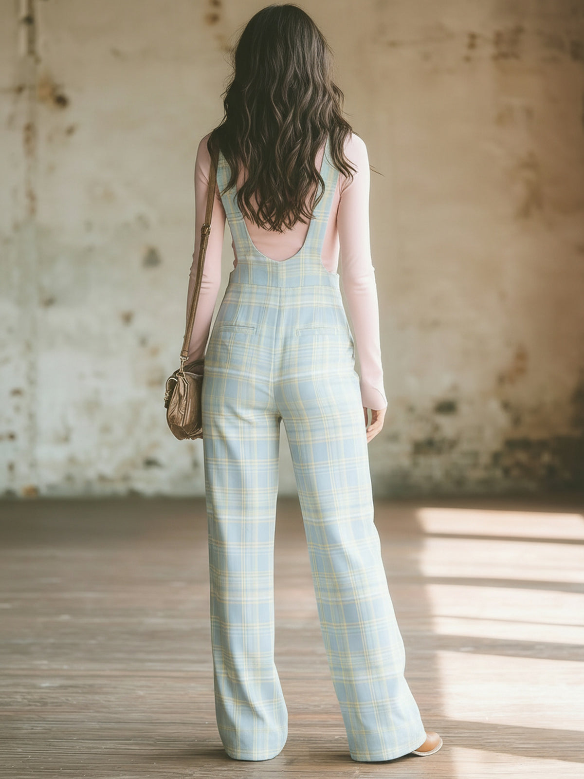 Plaid Wide Leg Jumpsuit Women Deep V Sleeveless Retro Tartan Overalls Pockets Boho Casual Fall Winter Daily Weekend