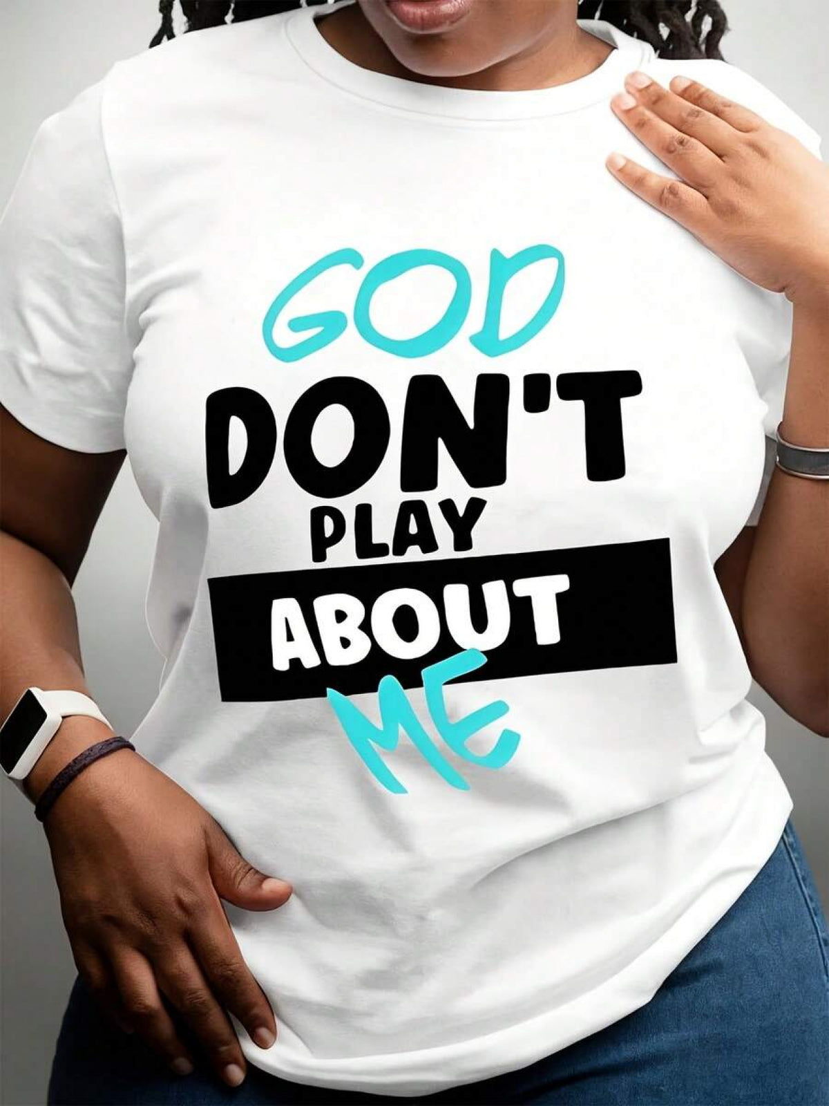 Women's God Don't Play About Me Graphic T-Shirt Crew Neck Short Sleeve Casual Faith Tee