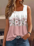 Ruffle Draped Square Neck Printed Blouse Women Sleeveless Flowing Gathered Vest Top Chic Casual Spring Summer S-XXL
