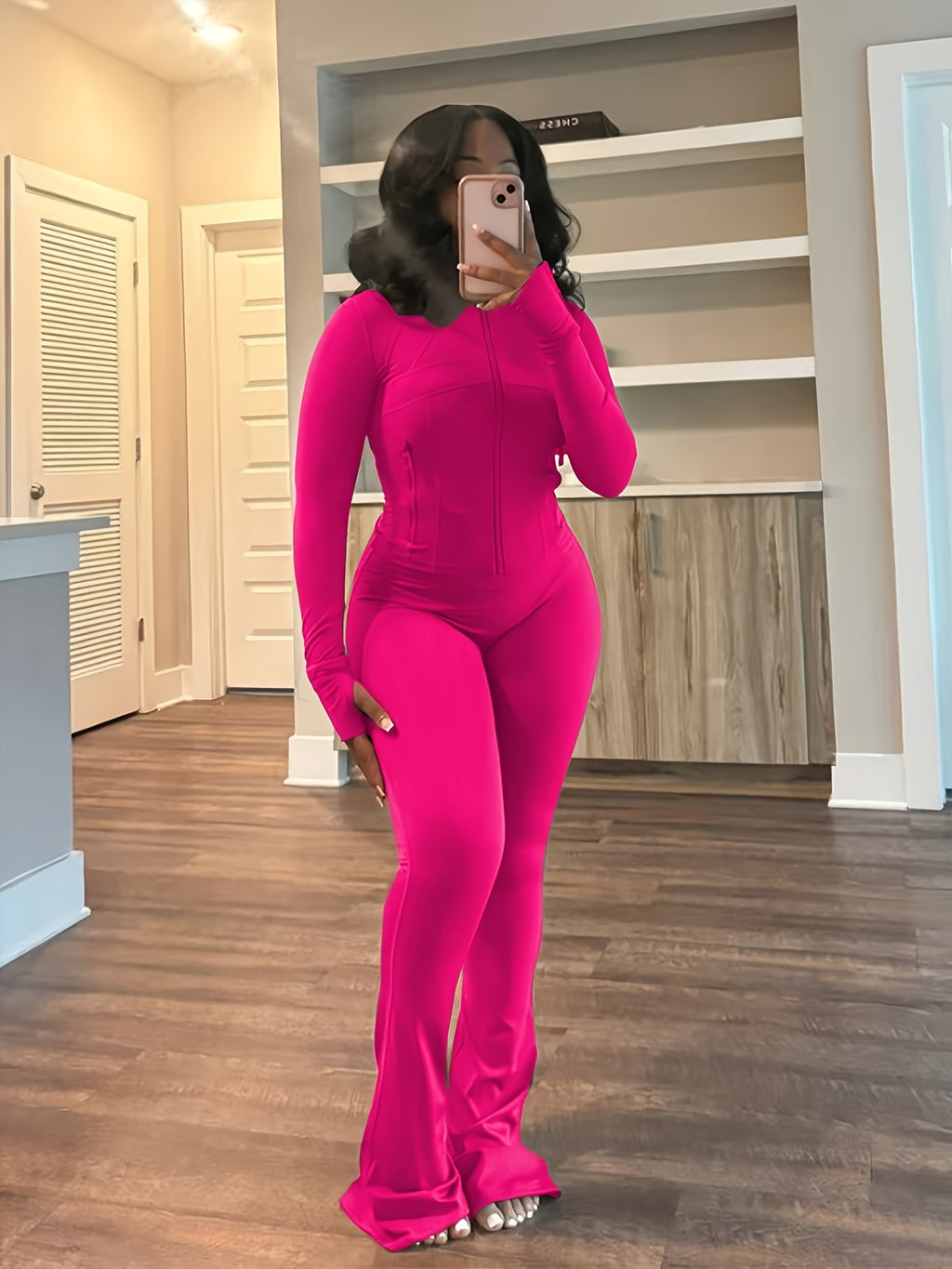 Women's 2-Piece Set Long Sleeve Top and Micro Flared Pants Sexy Casual Tight Outfit for Home and Outdoor