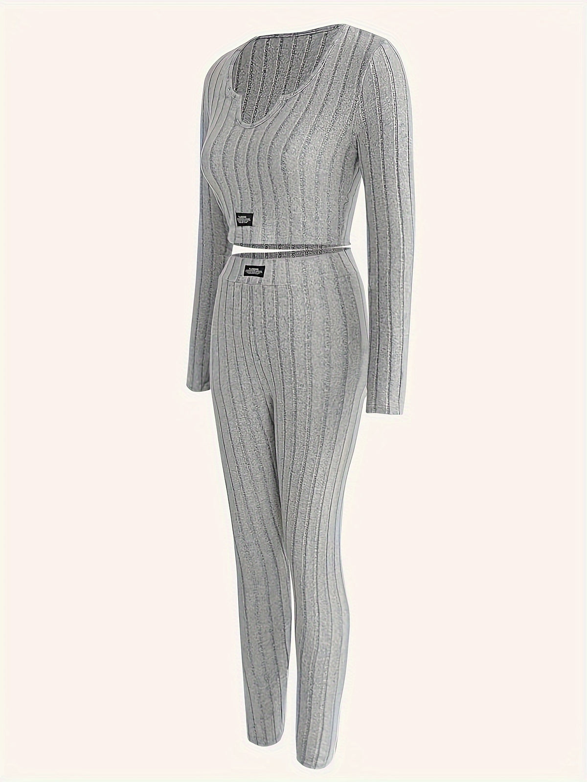 2 Piece Set Women Slim Fit Long Sleeve Top & High Waist Pants Stretchy Casual Fall Outfit Matching Set S-XXL