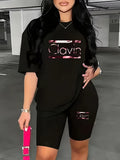 Women's 2-Piece Oversized T-Shirt and Fitted Shorts Matching Set Lettering Print Streetwear Loungewear