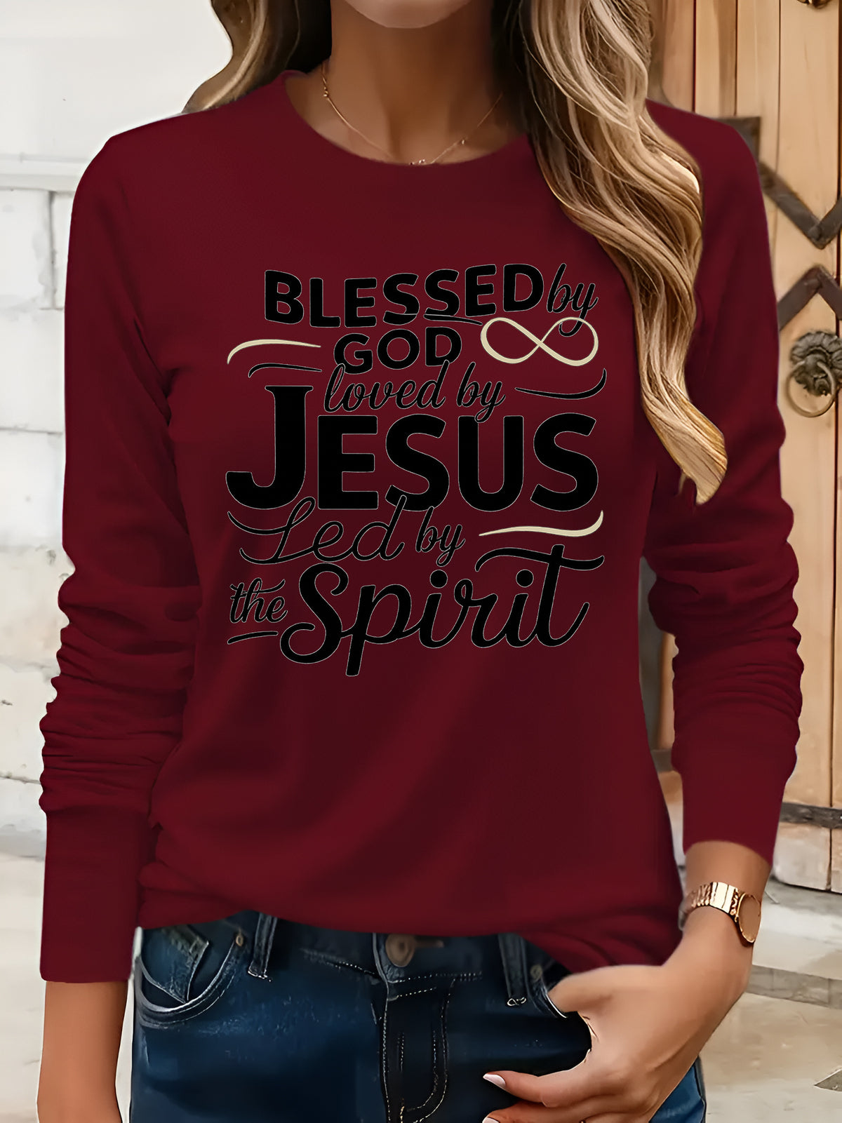 Faith Name Geometric Print Women Long Sleeve T-Shirt Asymmetric Crew Neck Casual Spiritual Tee Soft 100% Polyester Spring Fall