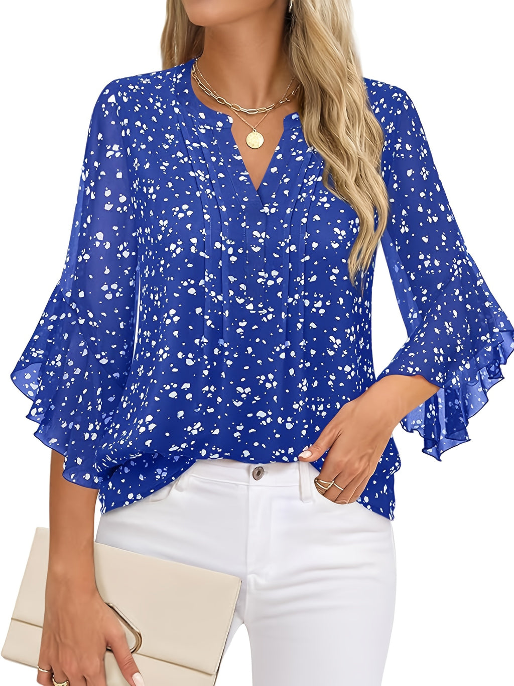 Women's 3/4 Sleeve Chiffon Blouse Business Casual Office Work Shirt Dressy Top 8 Colors S-XXL