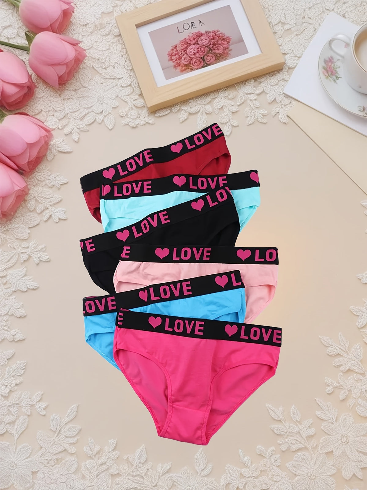 Women's Panties 10 Pack Loving Heart Print Comfortable Breathable Triangle Underwear Wide Waistband Soft Cotton Ladies Underpants