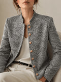 Women Tweed Jacket Elegant Golden Button Long Sleeve Fall Winter Textured Outerwear Work Office Mixed Colors S-XXL
