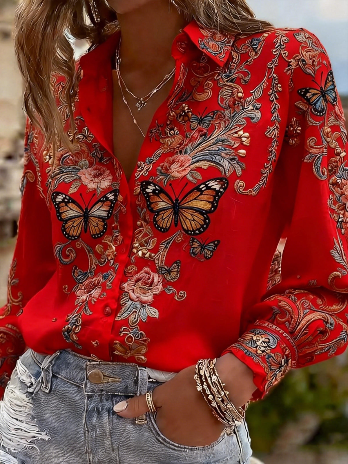 Butterfly Print Casual Loose Dress Women Versatile Classic Style Everyday Wear Spring Summer S-XL