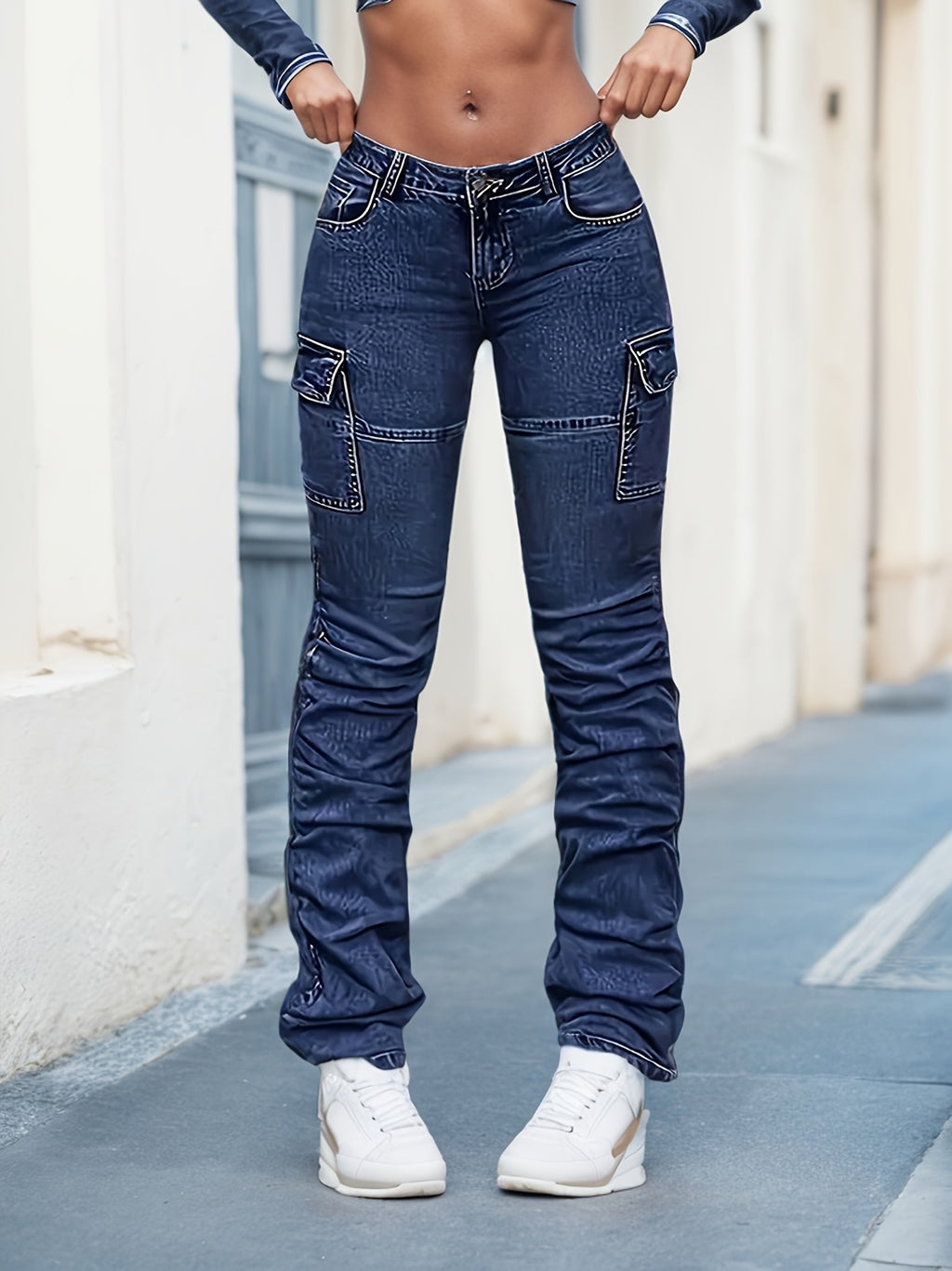 Wide-Leg Cargo Pants for Women Heavy Duty Work Utility Pockets Beltless Waist Zip Closure Straight Leg All-Season Outdoor Casual Trousers S-XXL