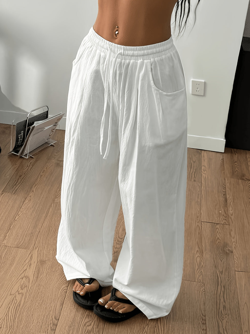 High Waist Wide Leg Pants Women Drawstring Draping Relaxed Casual Versatile Flowy Trousers Loose Fit Everyday Chic Spring Summer Fall S-XXL