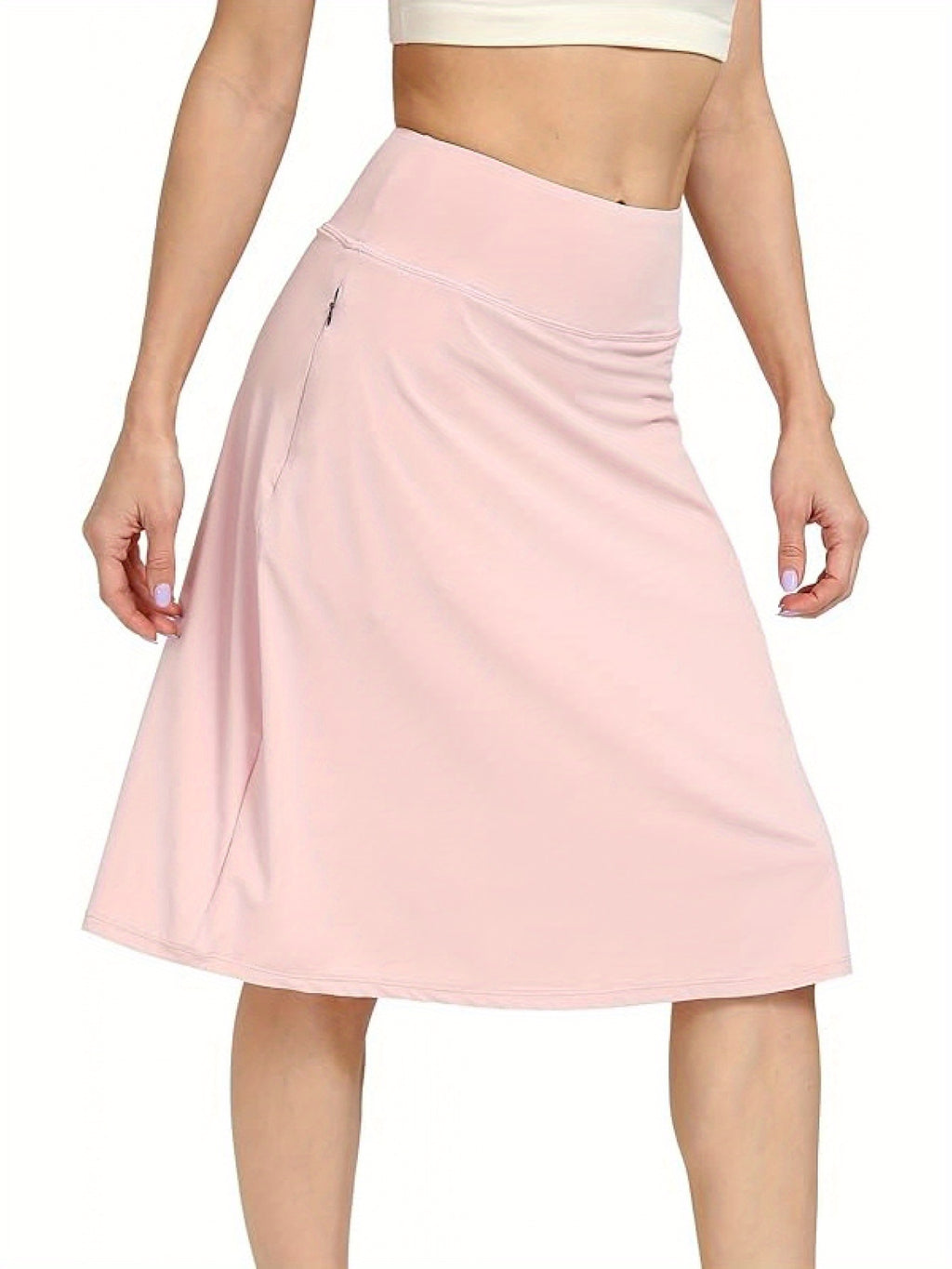 Women's Office Midi Skirt Built-in Shorts Hidden Drawstring Zip Pocket Business Casual Skirt with Shorts Lining Versatile Everyday
