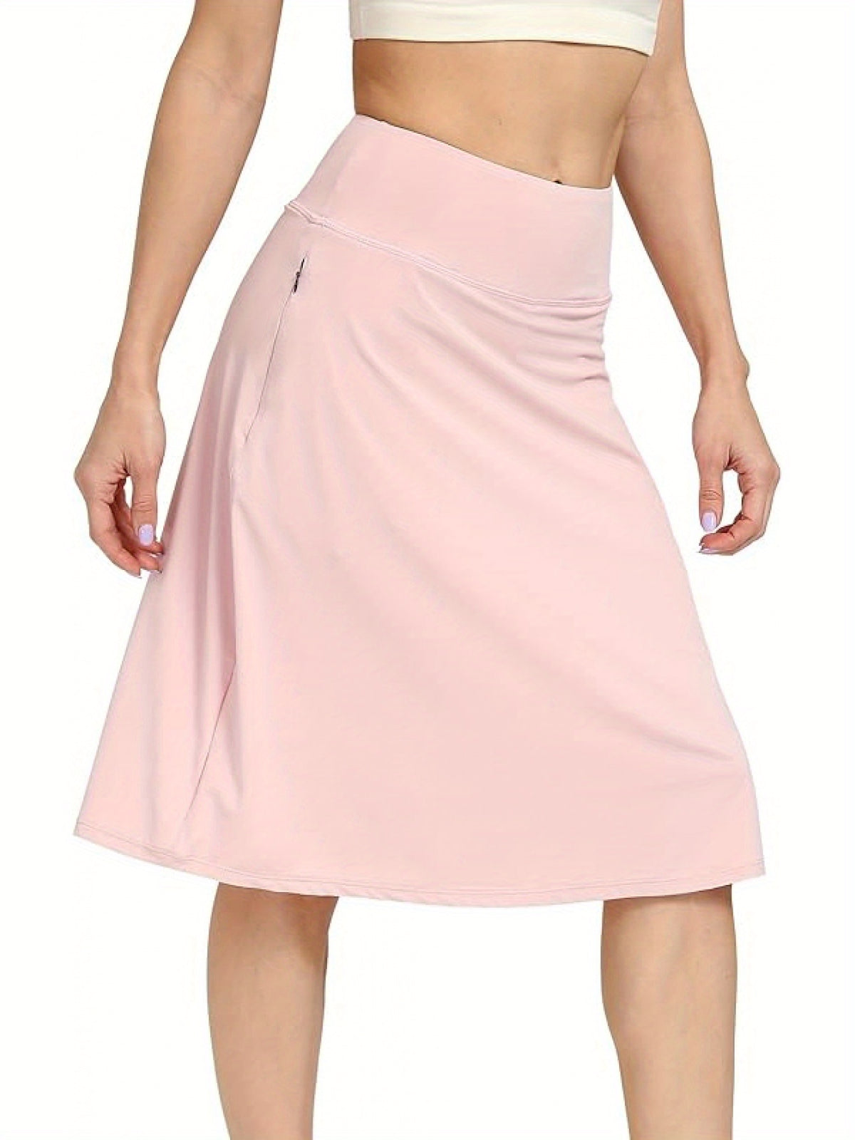 Women's Office Midi Skirt Built-in Shorts Hidden Drawstring Zip Pocket Business Casual Skirt with Shorts Lining Versatile Everyday