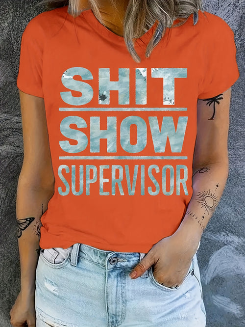 Chic Letter Print T-Shirt Women 180g Short Sleeve Round Neck Casual Graphic Tee Stretch Knit Comfortable Everyday Top S-XXL