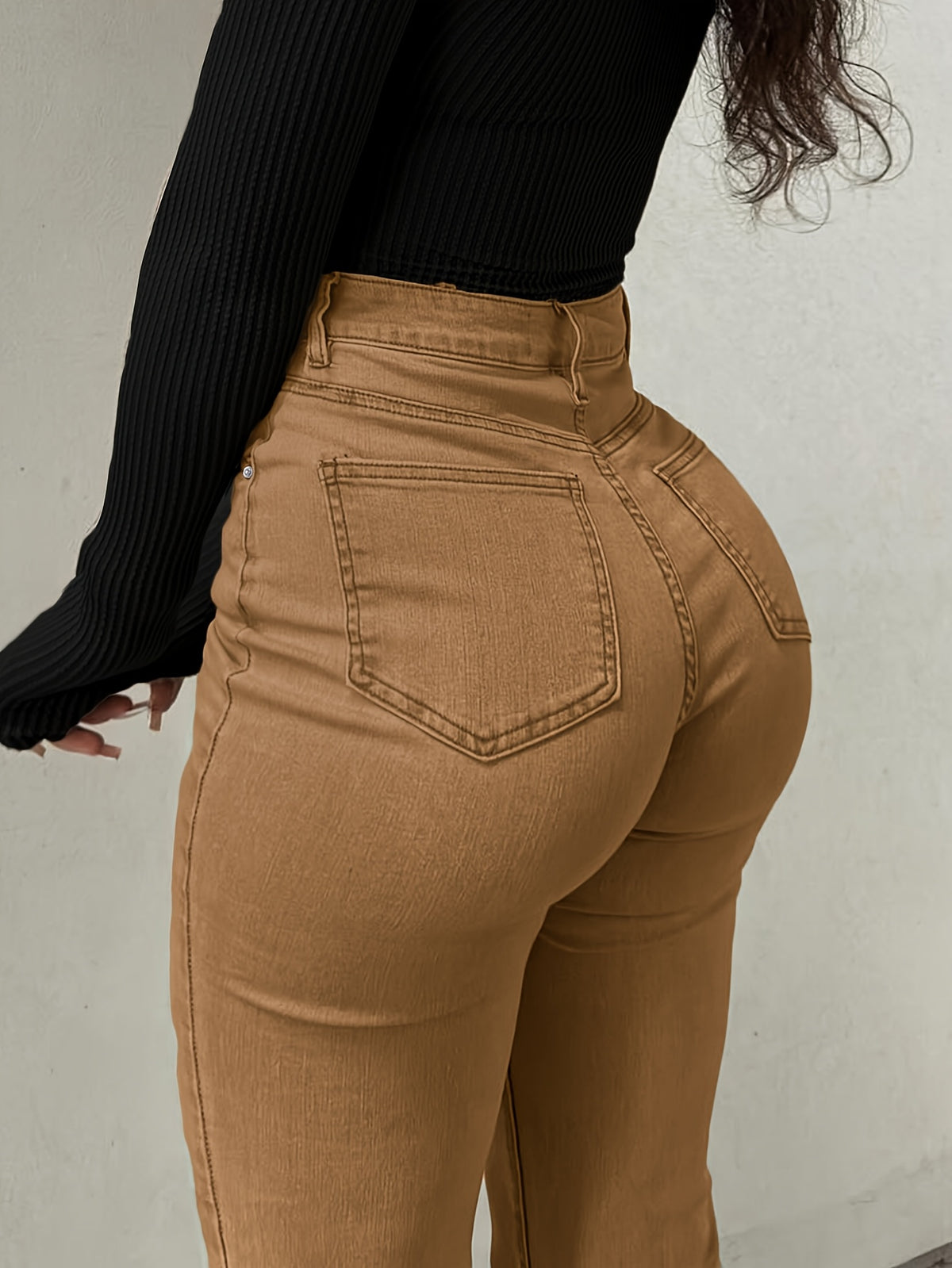 Women's Y2K Straight Leg Denim Pants High Elastic Vintage Street Style Solid Color Long Jeans Versatile Trendy Fashion Bottoms