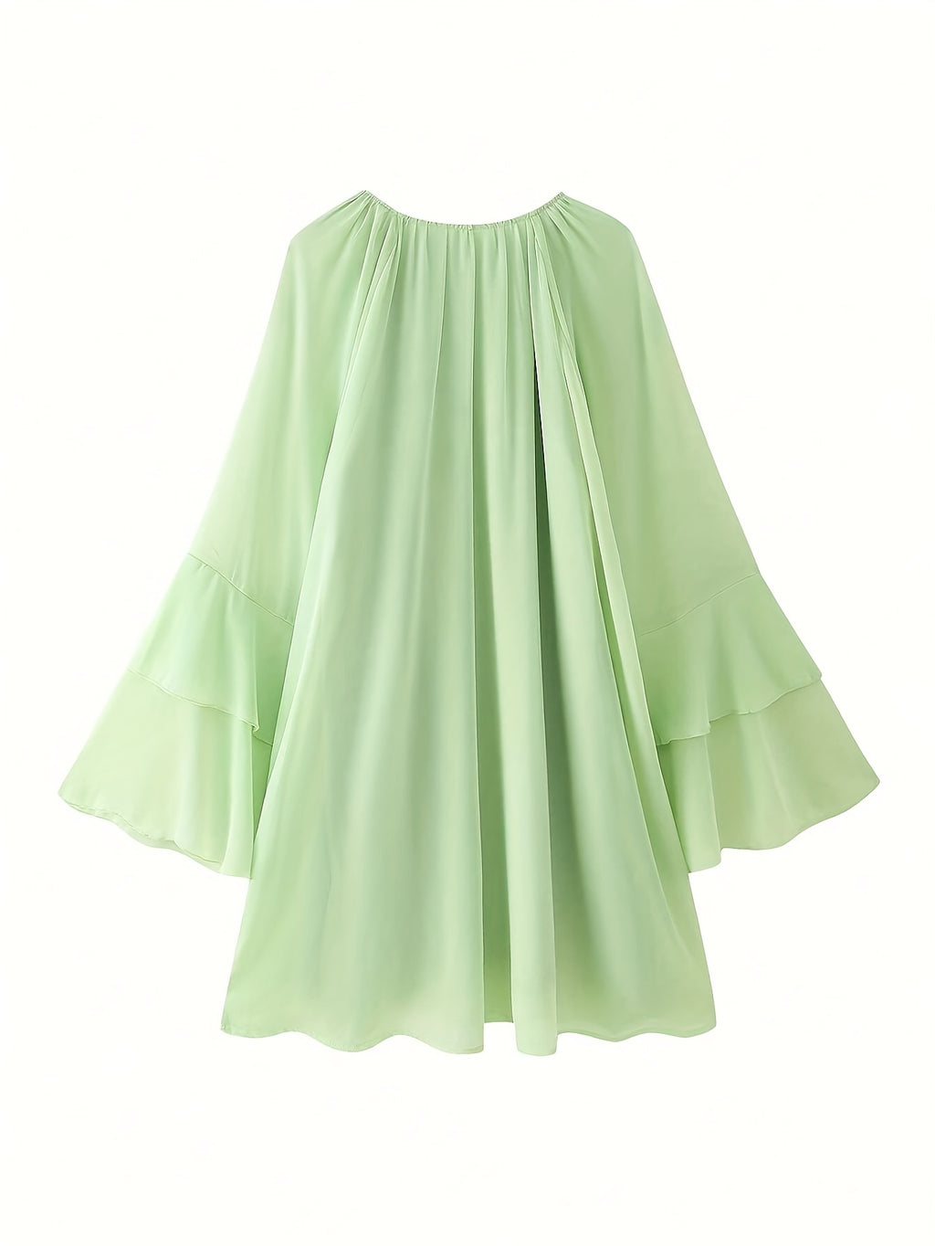 Layered Ruffle Chiffon A-Line Dress Women Loose Flowy Semi-Sheer Casual Vacation Spring Summer Dress S-XXL