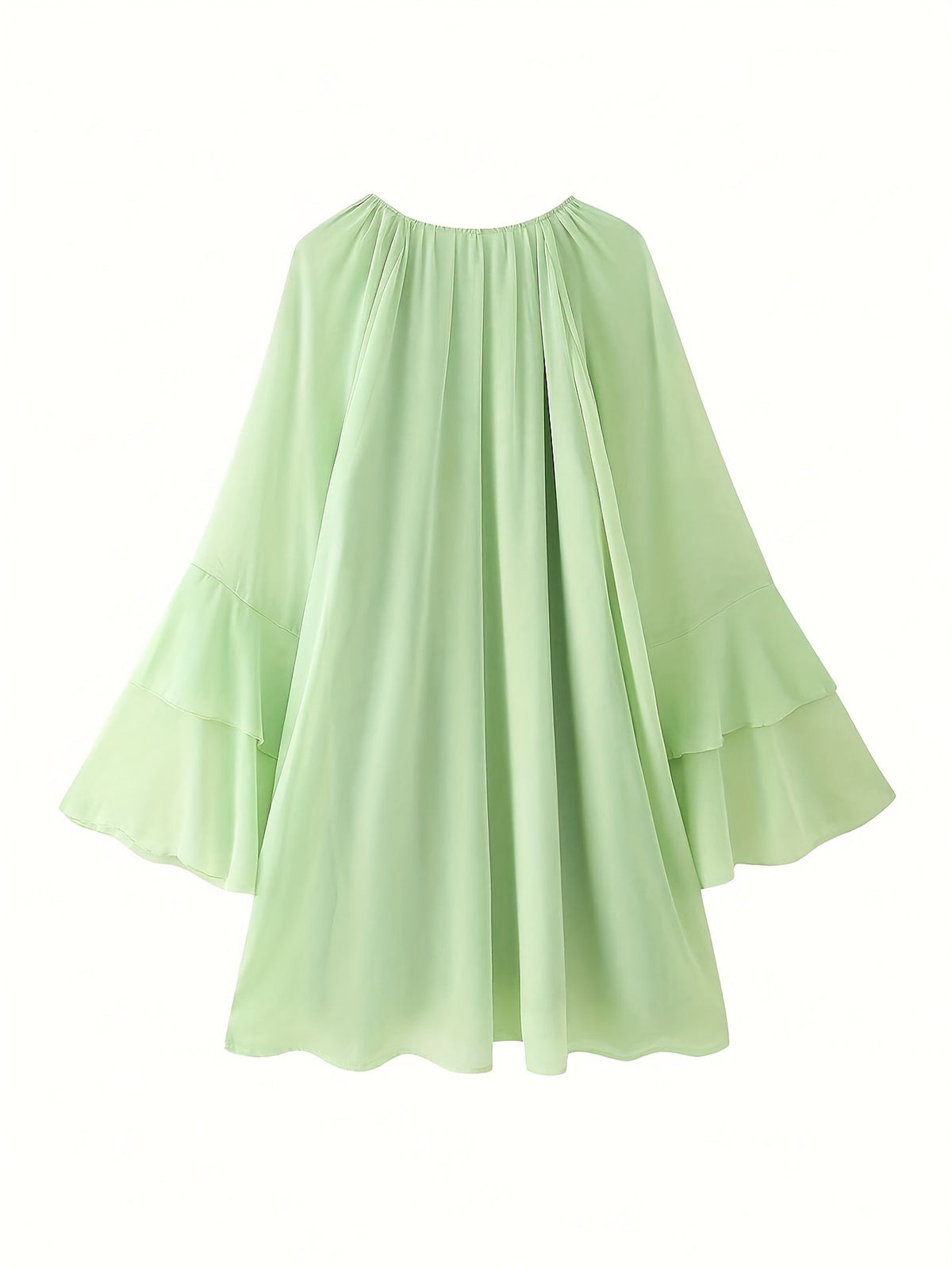 Layered Ruffle Chiffon A-Line Dress Women Loose Flowy Semi-Sheer Casual Vacation Spring Summer Dress S-XXL