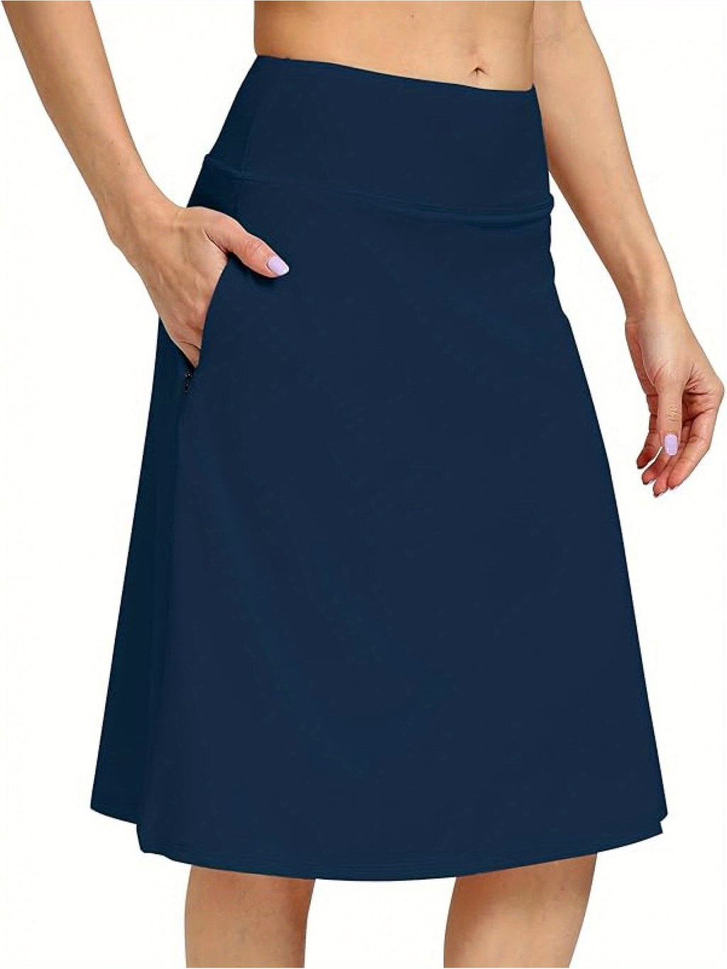 Women's Office Midi Skirt Built-in Shorts Hidden Drawstring Zip Pocket Business Casual Skirt with Shorts Lining Versatile Everyday