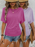 2pcs Women's Short Sleeve Casual T-Shirt Set Solid Color Crew Neck Summer Tee Tops Matching Outfit S-XXL