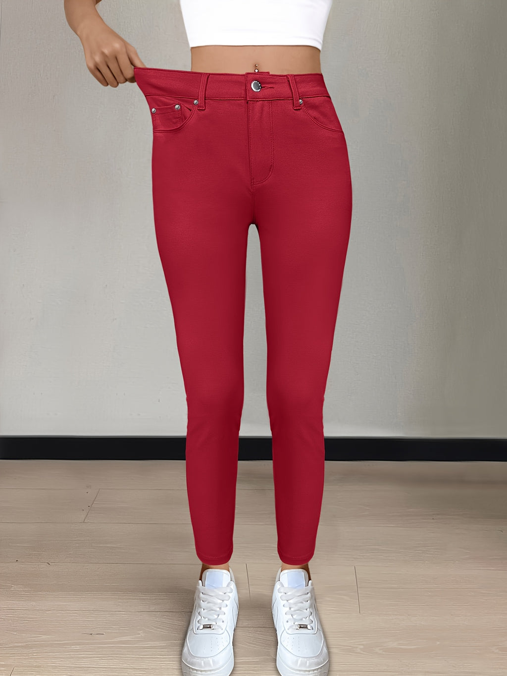 Women's High-Waist Skinny Jeans Stretchy Fabric Multi-Color Long Style Casual Streetwear Button Decor Five Pockets
