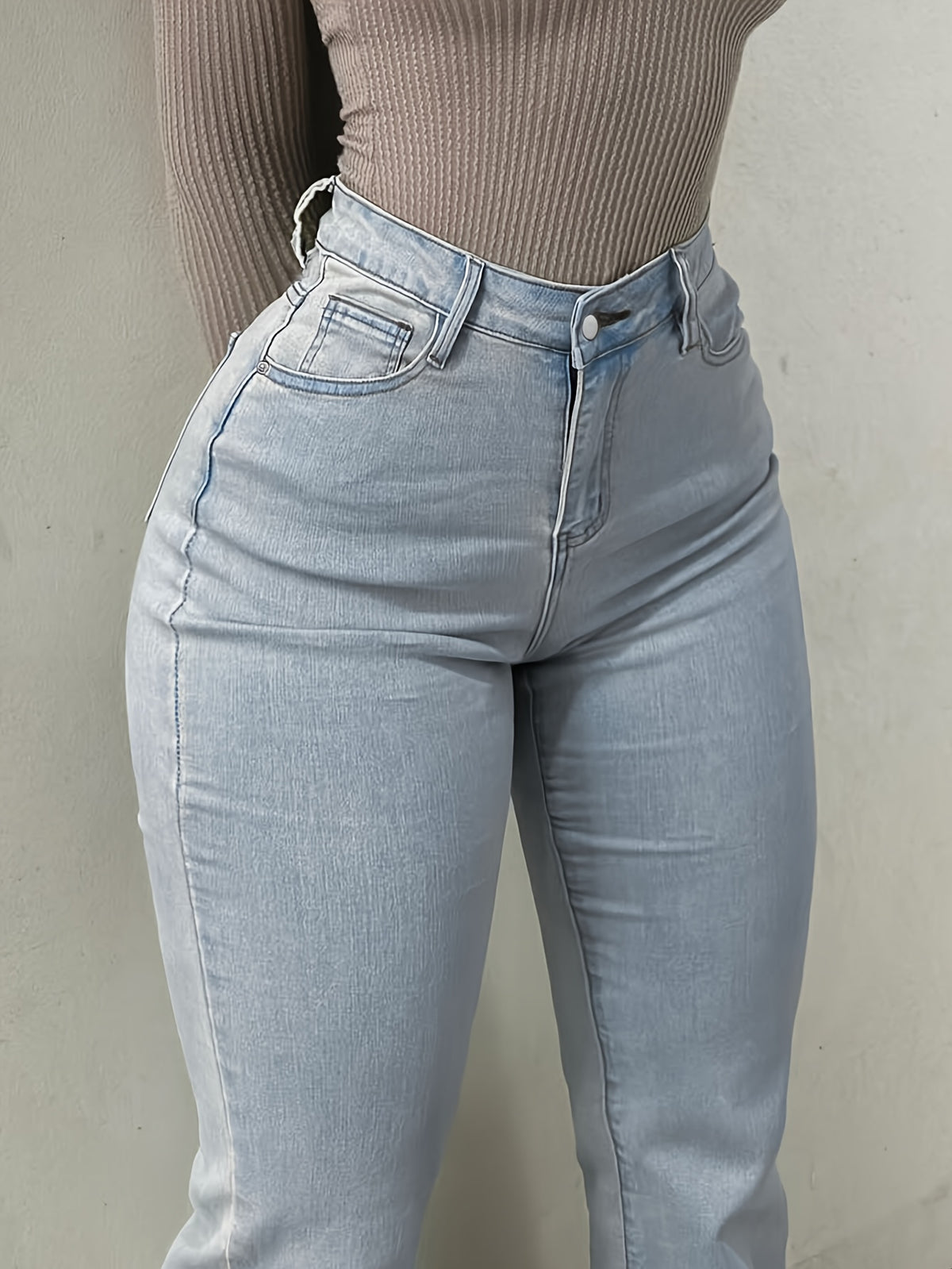 Women's Y2K Straight Leg Denim Pants High Elastic Vintage Street Style Solid Color Long Jeans Versatile Trendy Fashion Bottoms
