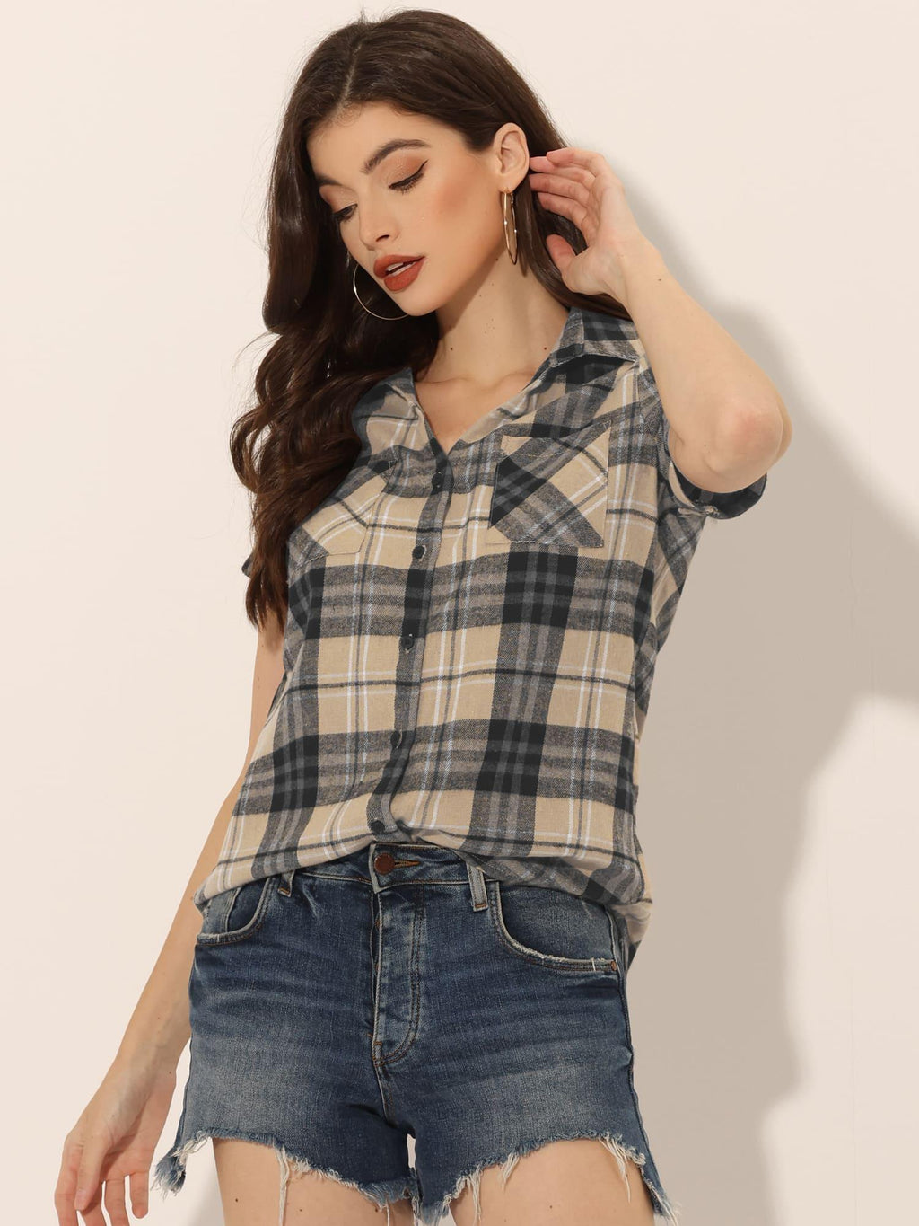 Western Plaid Button Shirt for Women | Classic Flannel Checkered Long Sleeve Top | Casual Country Style Blouse | Machine Washable Women's Plaid Shirt