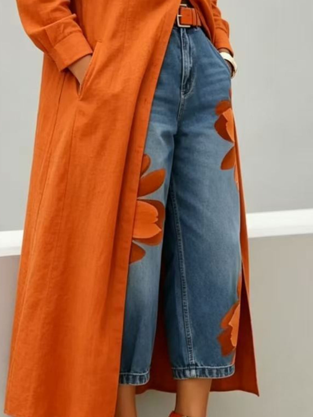 Floral Print Denim Wide Leg Pants Women Loose Fit Summer Casual Comfortable Boho Beach Trousers S-XXL