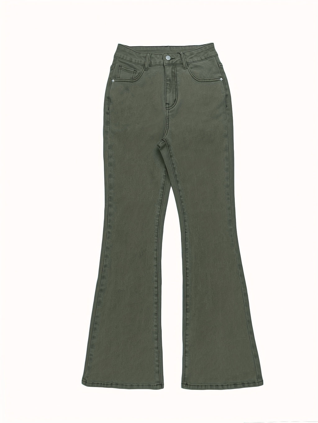 High Waist Stretch Flare Jeans Women Wide Leg Pants with Pockets – Solid Color Street Style, All-Season Comfortable Denim, Machine Washable