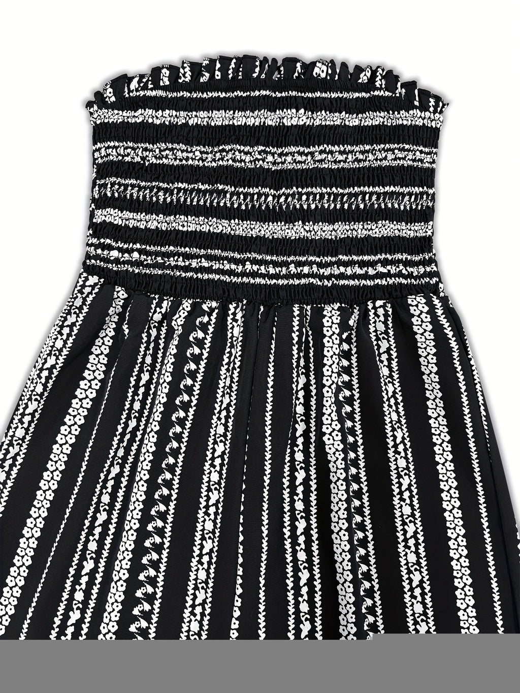 Strapless Striped Wide-Leg Jumpsuit Women Black White Smocked Tube Top Casual Loose Summer Vacation Romper S-XXL