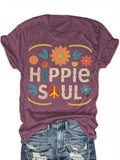 Hippie Soul Boho Graphic Tee Women Vintage Floral Print Festival Casual Comfortable Blend T-Shirt 5 Colors S-XXL