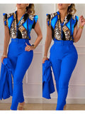 Printed Lotus Leaf Ruffle Sleeve Top Pants 2 Piece Set Women Belt Leopard Camo Print Spring Summer Outfit S-XXL