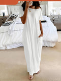 Batwing Sleeve Maxi Dress Women Solid Color Crew Neck Loose Long Casual Dress Lightweight Comfortable Everyday Spring Summer Fall