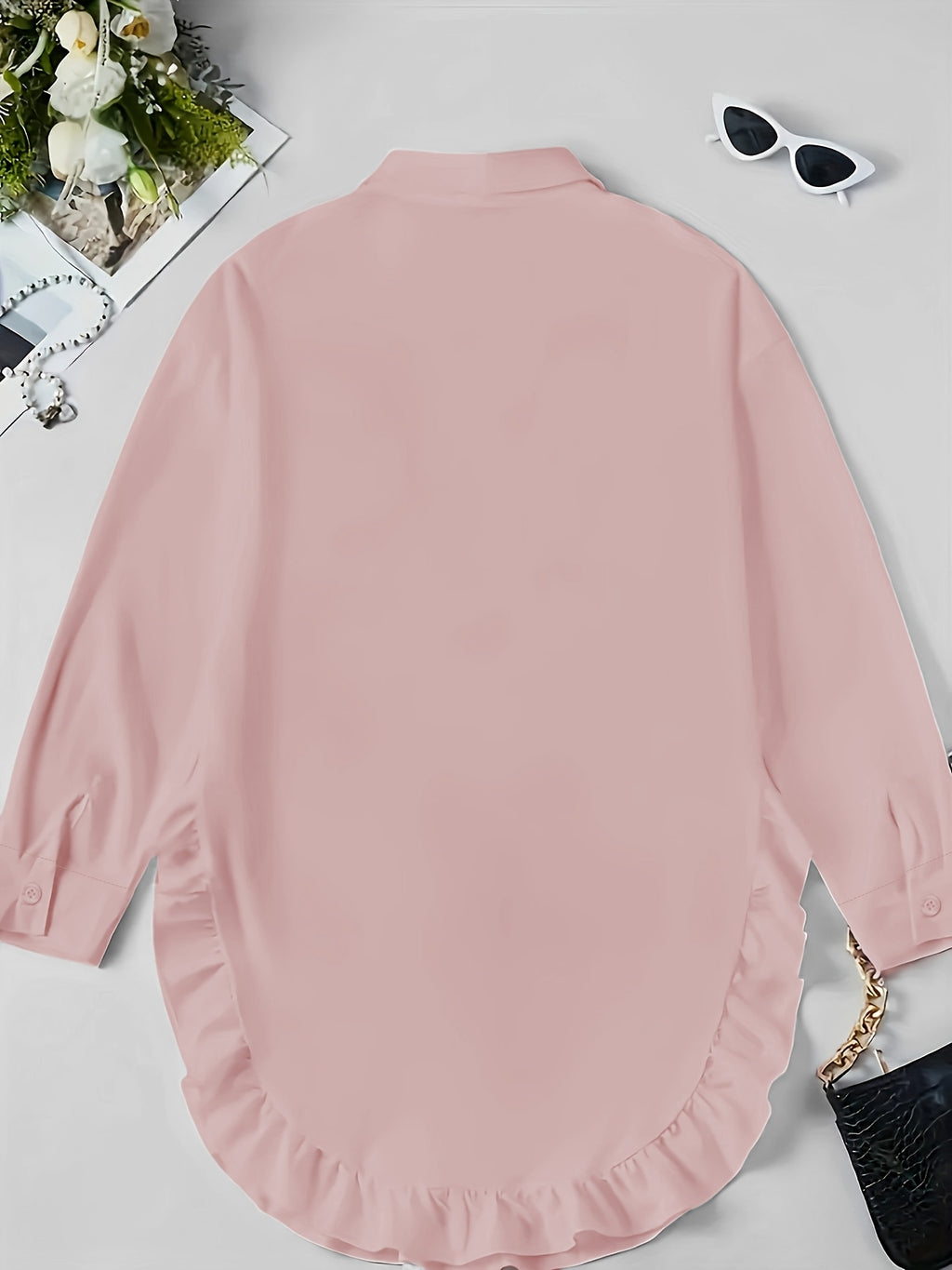 Ruffle Shirt Women Loose Oversized Frill Detail Casual Elegant Blouse Spring Summer Office Top S M L XL XXL