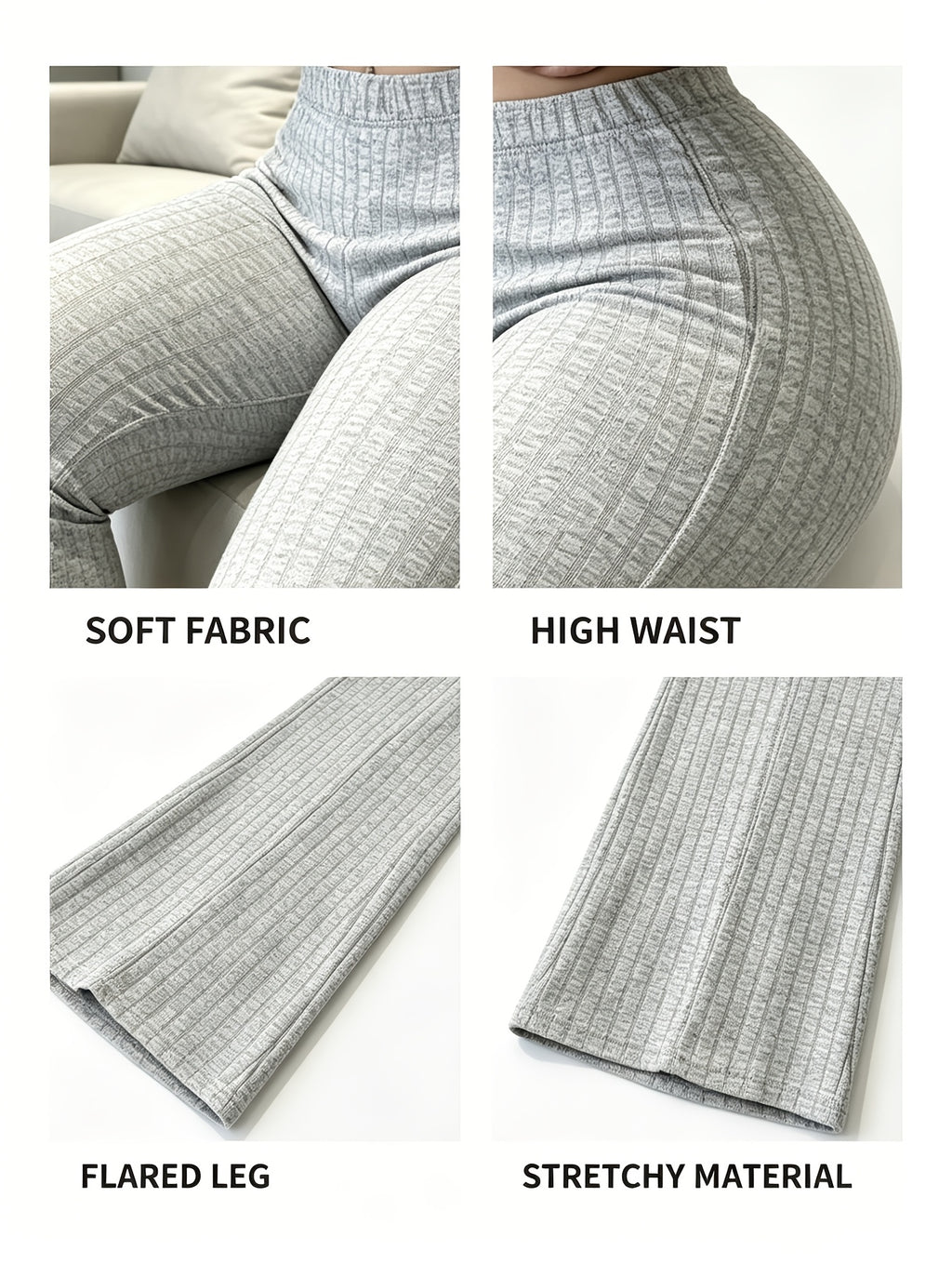 High Waist Flare Leg Pants Women 3-Pack Ribbed Stretchy Bootcut Curvy Black Gray S-XXL