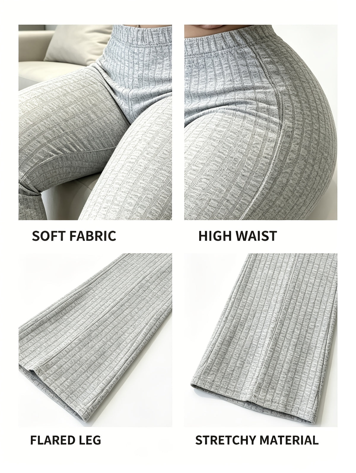 High Waist Flare Leg Pants Women 3-Pack Ribbed Stretchy Bootcut Curvy Black Gray S-XXL