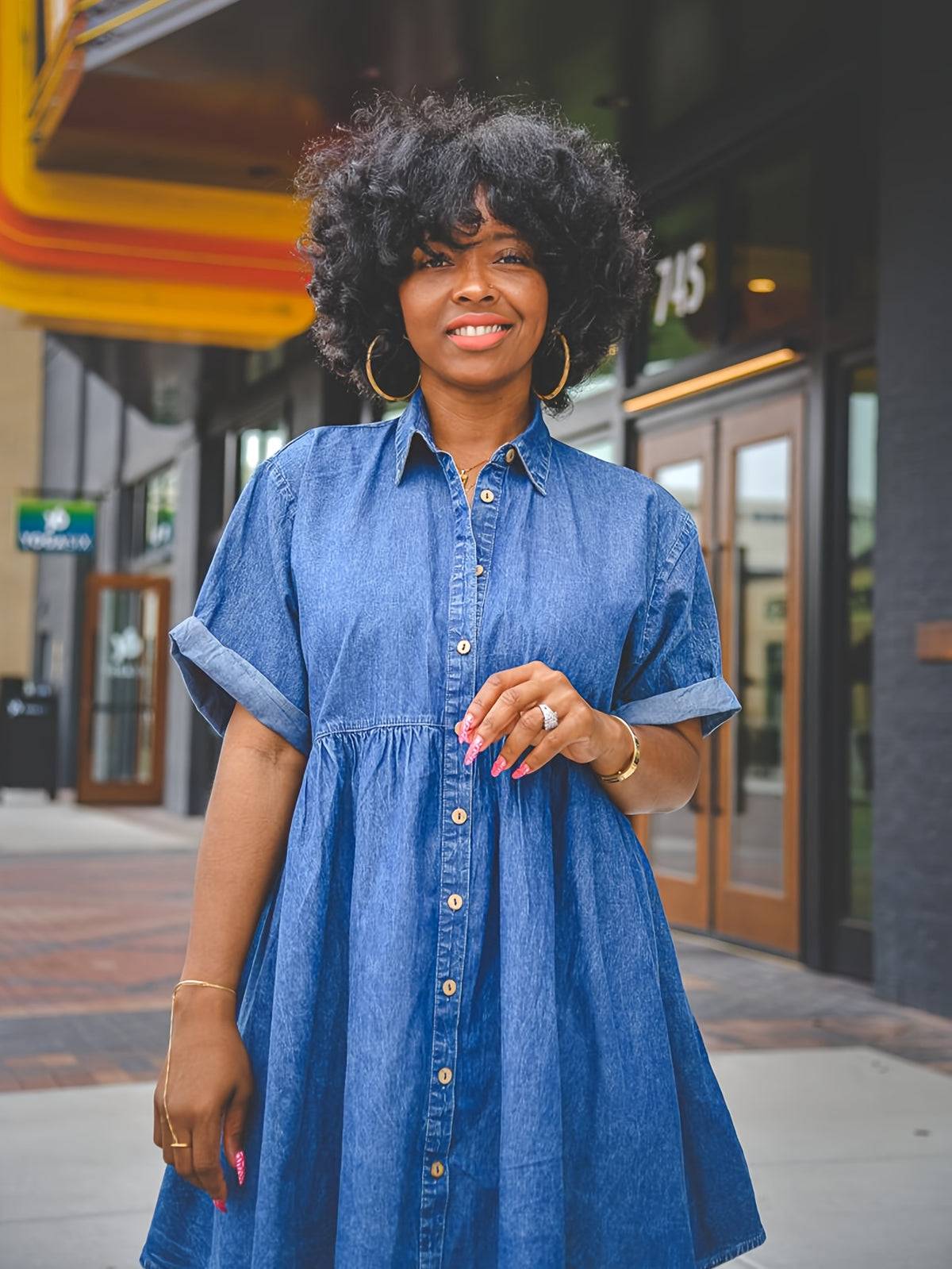 Denim Shirt Dress Women Short Sleeve Button Flared Hem Babydoll Jean Dress Casual Summer Spring S-XXL
