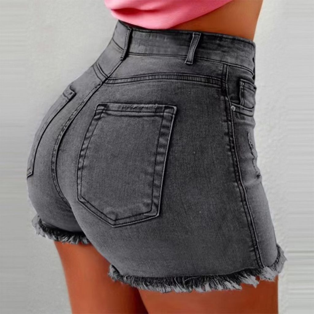 Fringe Hem Denim Shorts Women High Waist Casual Summer Hot Pants Solid Color Machine Washable Jean Shorts Spring Summer Outfit Black Blue Grey