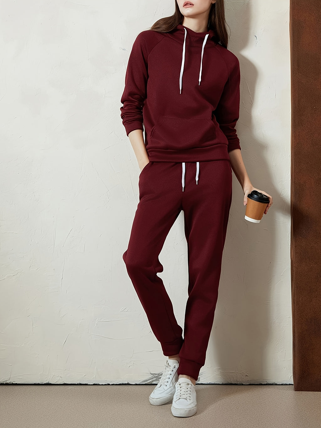Women's 2-Piece Sweatsuit Set Slim Fit Long Sleeve Hoodie and Drawstring Jogger Pants S-XXL