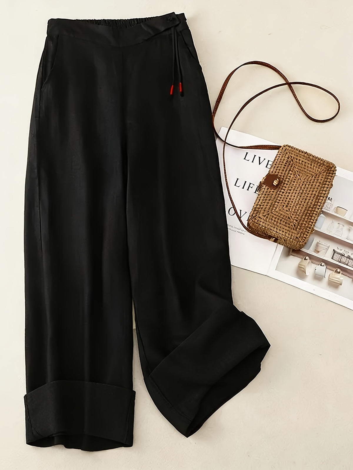 Retro Wide Leg Pants Women High Waist Loose Drape Casual Vintage Style Flowy Trousers Spring Summer Comfortable