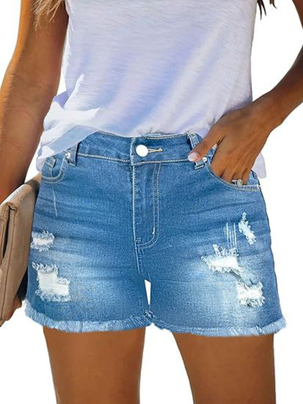 High Waisted Ripped Denim Shorts Women Casual Distressed Raw Hem Jean Shorts Loose Fit Streetwear Summer Outfits