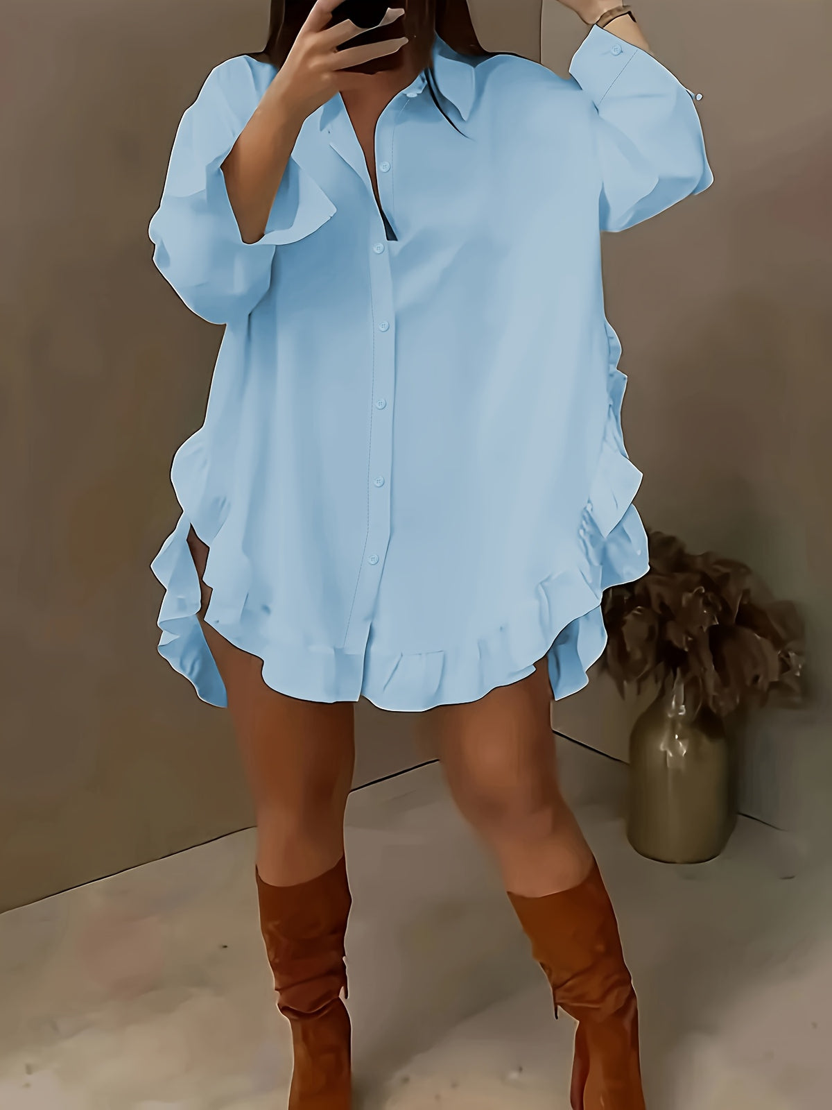 Ruffle Shirt Women Loose Oversized Frill Detail Casual Elegant Blouse Spring Summer Office Top S M L XL XXL