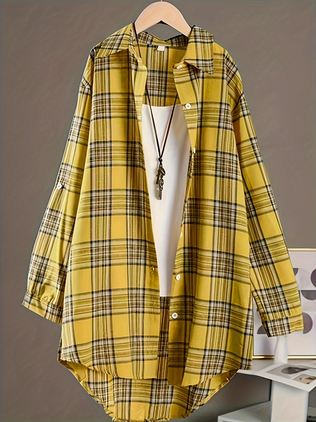 Women's Plaid Shirt Loose Fit Mid-Length All Season Casual Daily Wear Commute Holiday Outing Top