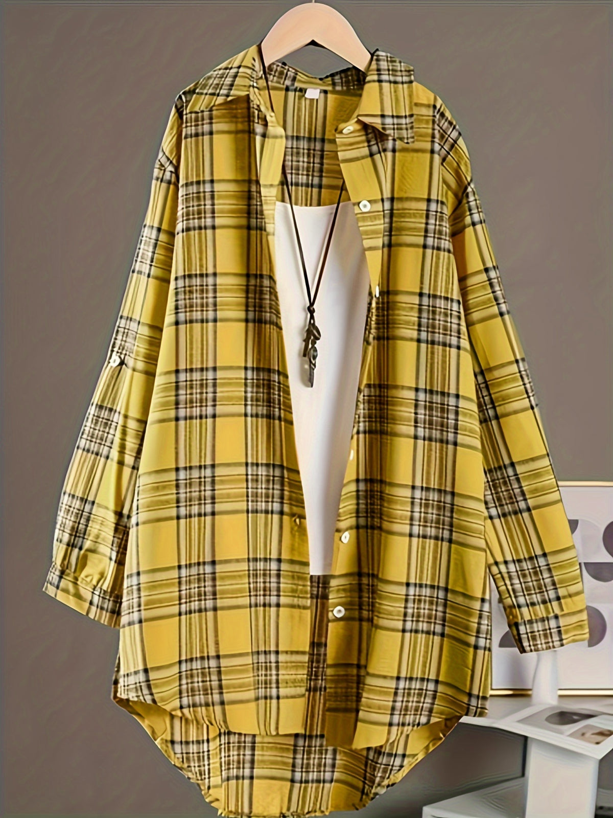 Women's Plaid Shirt Loose Fit Mid-Length All Season Casual Daily Wear Commute Holiday Outing Top