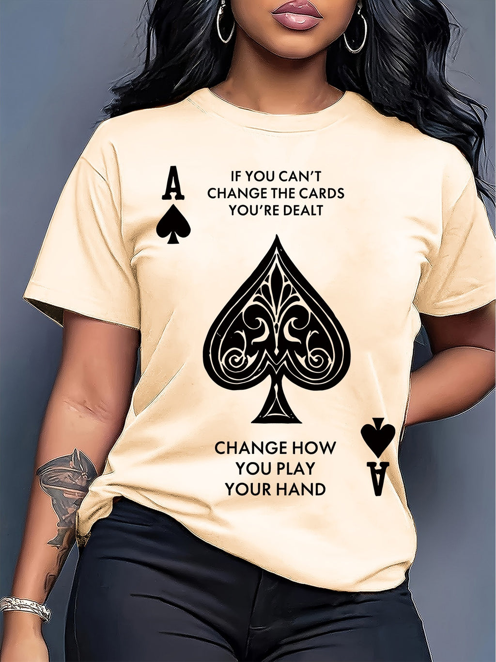Spades Ace Print T-Shirt Women Round Neck Short Sleeve Casual Graphic Tee Stretch Knit Positioning Print Spring Summer S-XXL