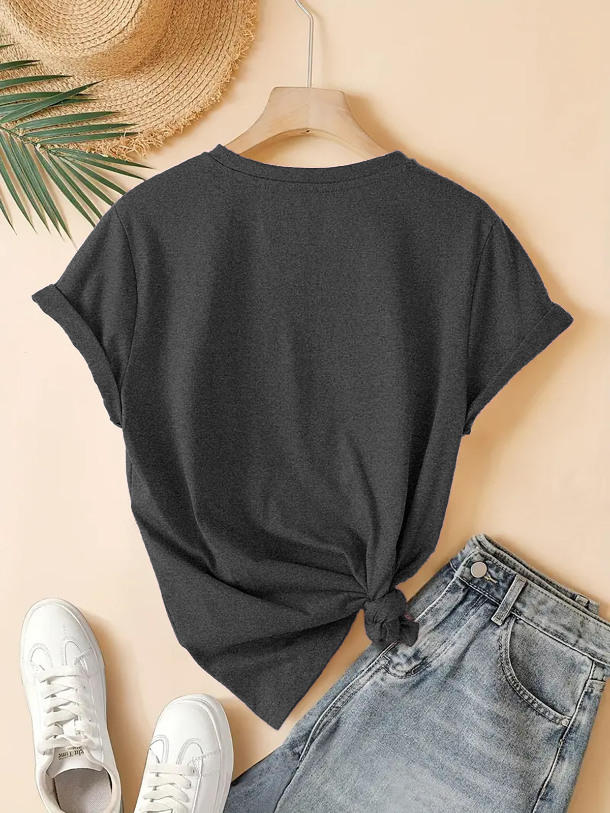 Bohemian Slogan Print T-Shirt Women Crew Neck Short Sleeve Casual Graphic Tee Viscose Blend Minimalist Spring Summer Fall Top S-XXL
