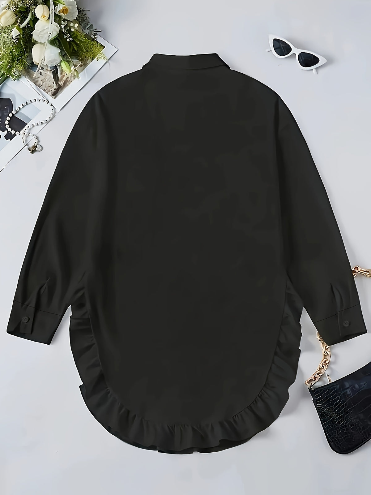 Ruffle Shirt Women Loose Oversized Frill Detail Casual Elegant Blouse Spring Summer Office Top S M L XL XXL