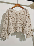Women Boho Crochet Cardigan Jacquard Hollow Embroidered Open Front Knit Top Bohemian Beach Cover Up Summer Spring Casual Layering Blouse