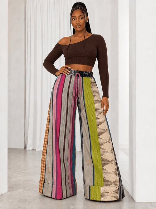 Colorful Stripe Wide Leg Pants Women Gothic Halloween Casual Multicolor Trousers Fall Winter S-XXL