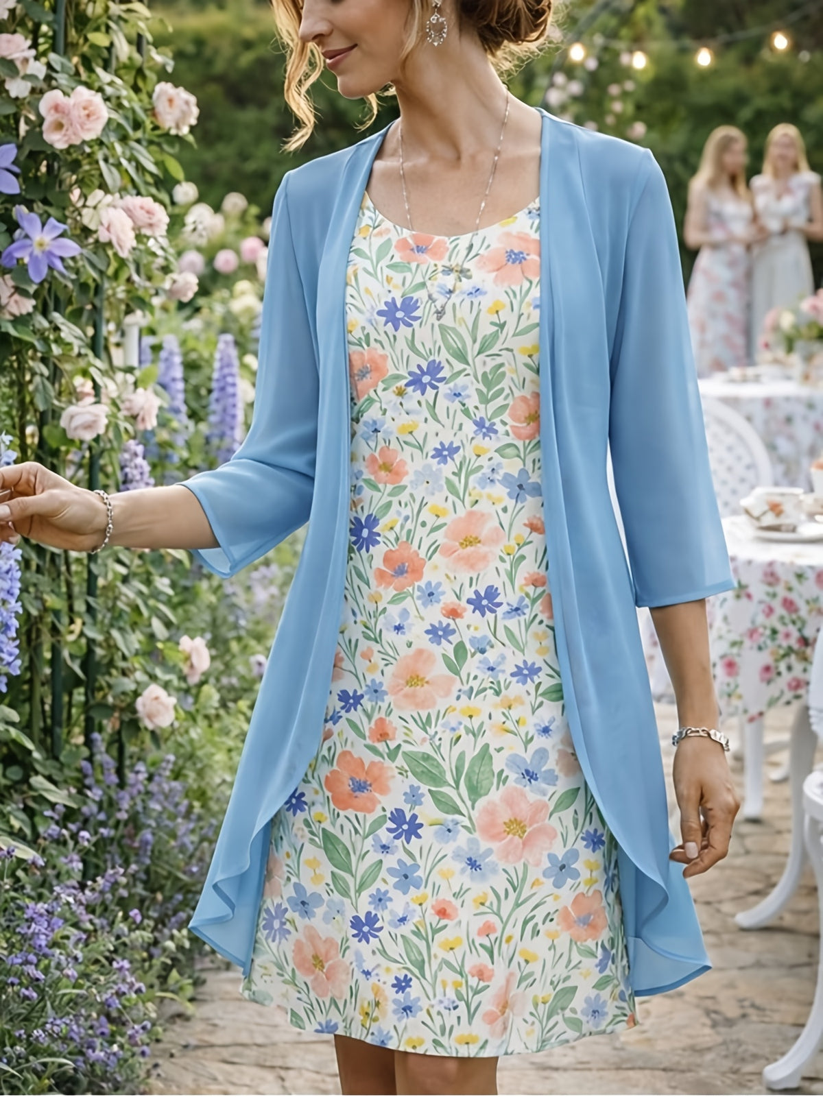 Women's 2-Piece Chiffon Dress Set Elegant Matching Top & Skirt Spring Summer Casual to Evening Wear